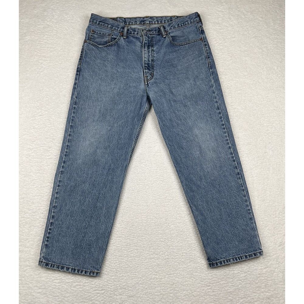 Levis 550 Jeans Mens 38x29 Light Blue Wash Denim Straight Relaxed Fit Distressed